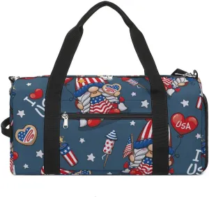Gym Duffel Bag with Shoe Compartment Wet Pocket, Gnome I Love Usa Travel Bag for Men Women
