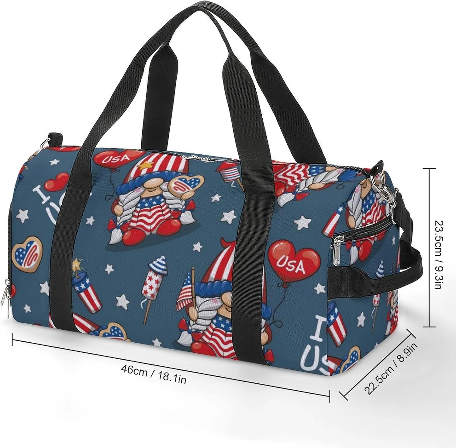 Gym Duffel Bag with Shoe Compartment Wet Pocket, Gnome I Love Usa Travel Bag for Men Women