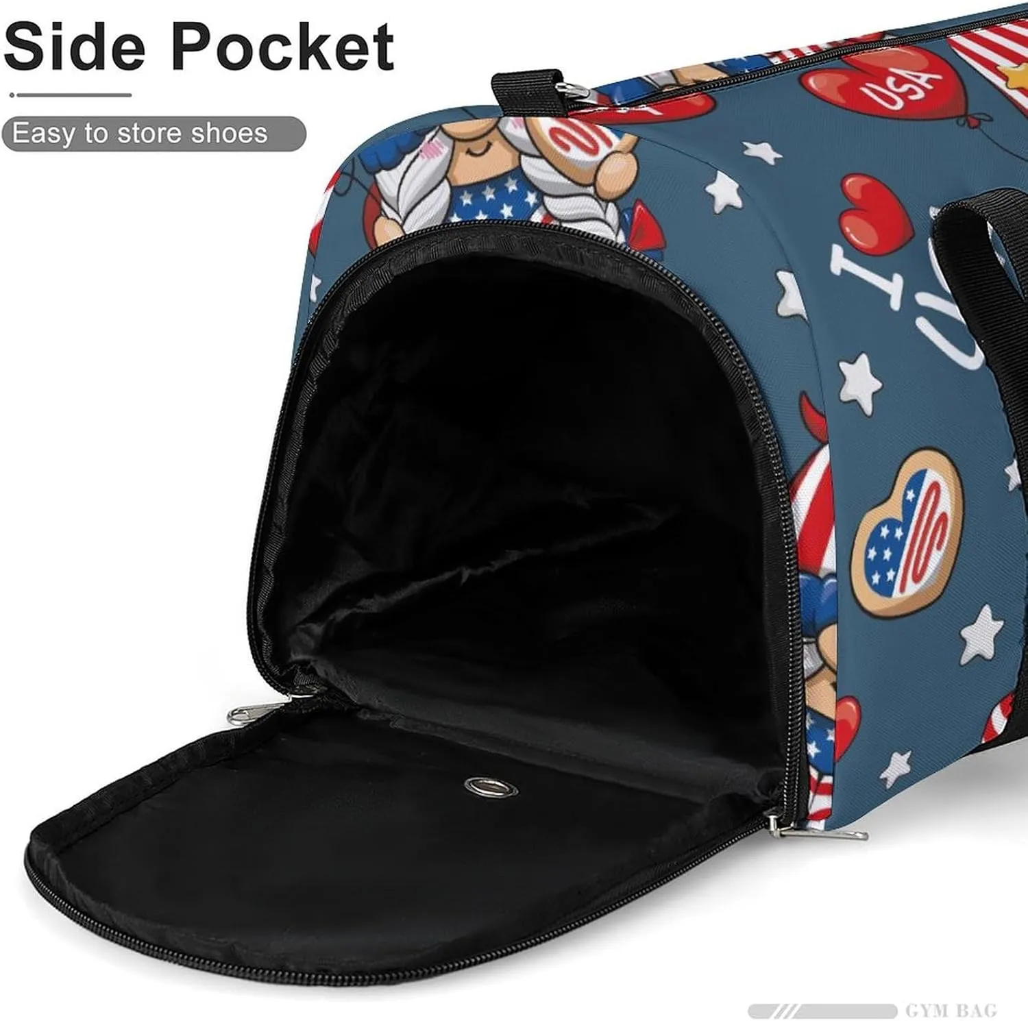 Gym Duffel Bag with Shoe Compartment Wet Pocket, Gnome I Love Usa Travel Bag for Men Women