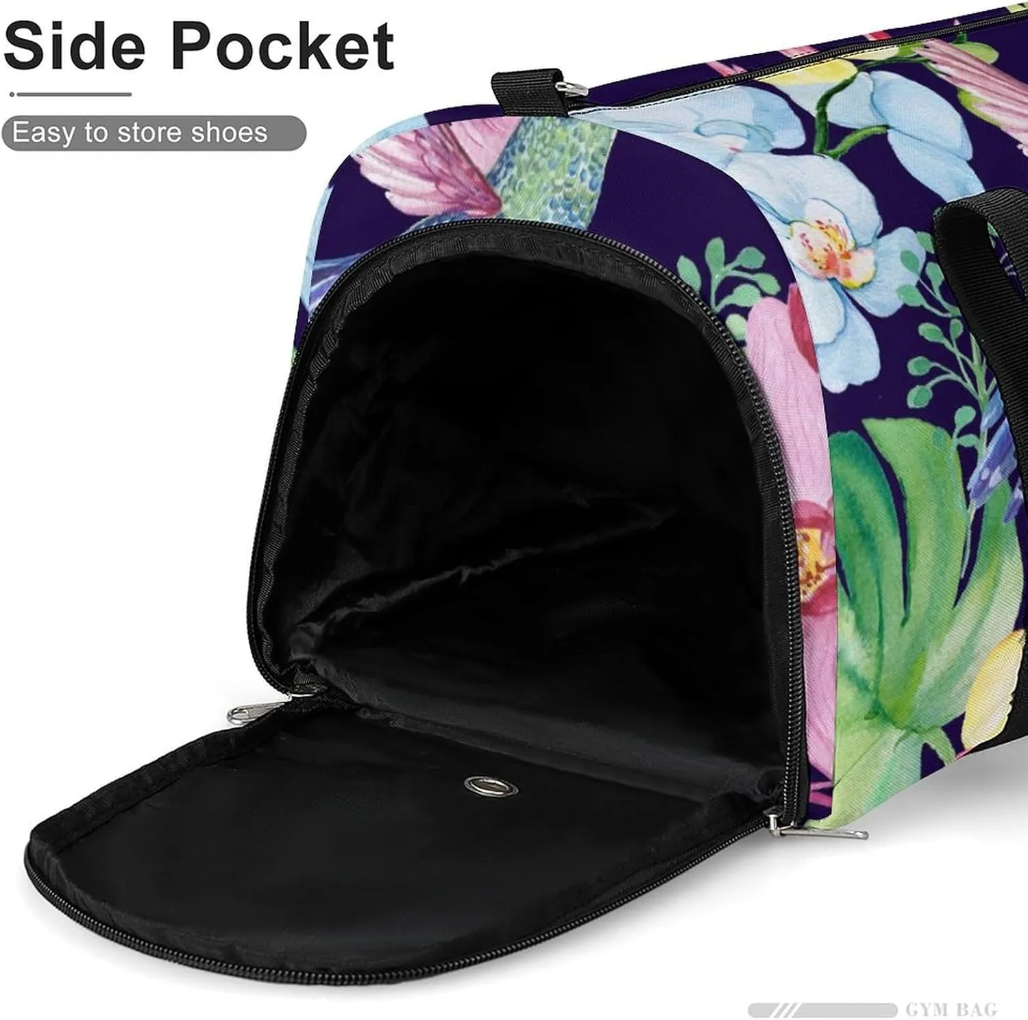 Gym Duffel Bag with Shoe Compartment Wet Pocket, Hummingbirds And Orchids Pattern Travel Bag for Men Women