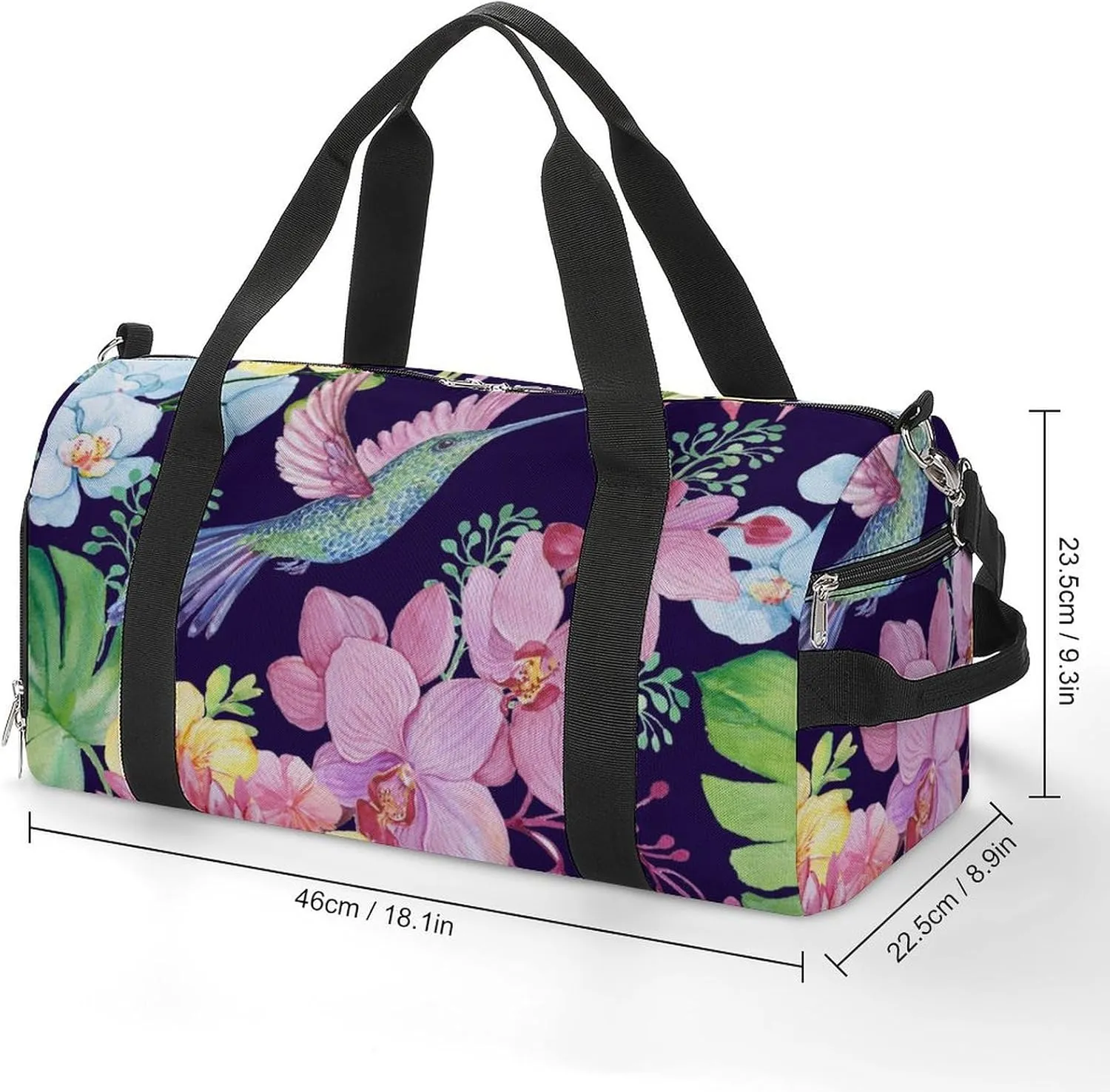 Gym Duffel Bag with Shoe Compartment Wet Pocket, Hummingbirds And Orchids Pattern Travel Bag for Men Women