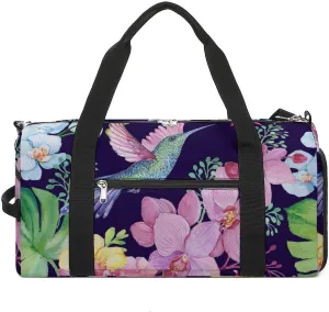 Gym Duffel Bag with Shoe Compartment Wet Pocket, Hummingbirds And Orchids Pattern Travel Bag for Men Women