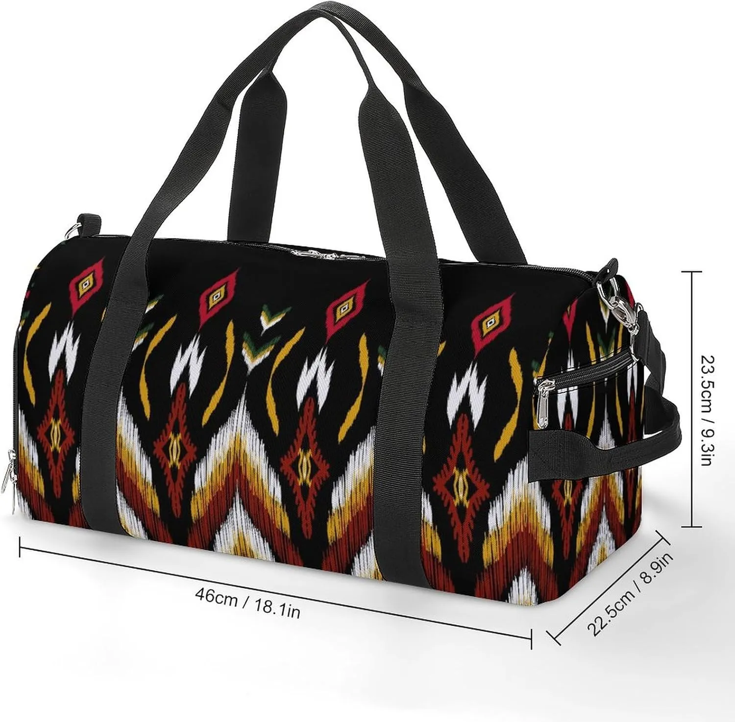 Gym Duffel Bag with Shoe Compartment Wet Pocket, Ikat Paisley Brown Travel Bag for Men Women