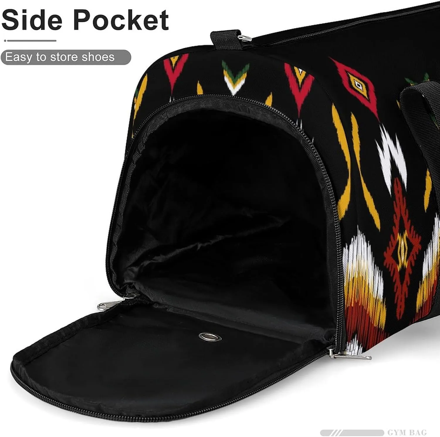 Gym Duffel Bag with Shoe Compartment Wet Pocket, Ikat Paisley Brown Travel Bag for Men Women
