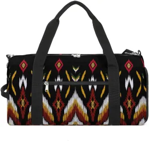 Gym Duffel Bag with Shoe Compartment Wet Pocket, Ikat Paisley Brown Travel Bag for Men Women