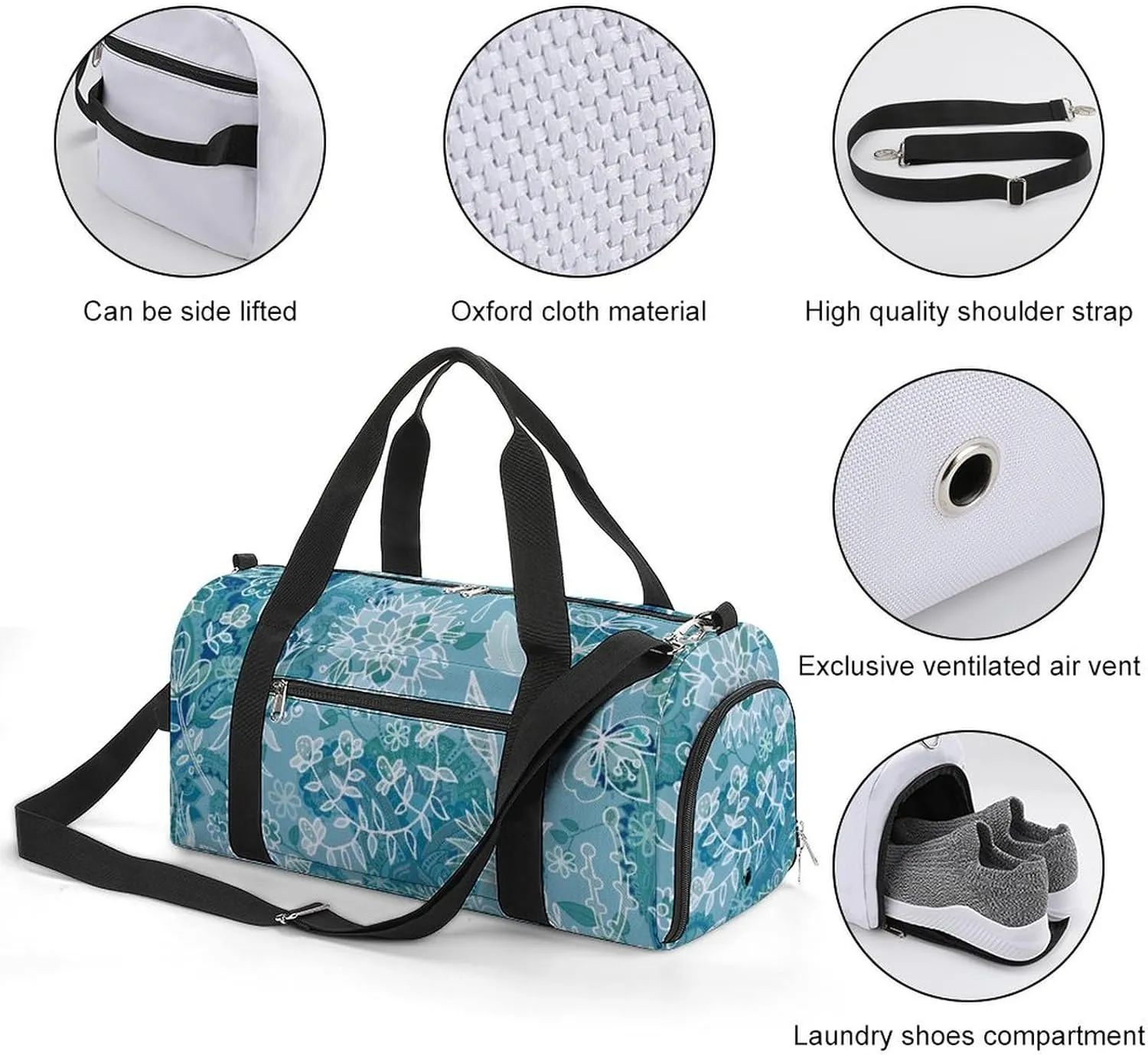 Gym Duffel Bag with Shoe Compartment Wet Pocket, Paisley-floral-pattern Travel Bag for Men Women