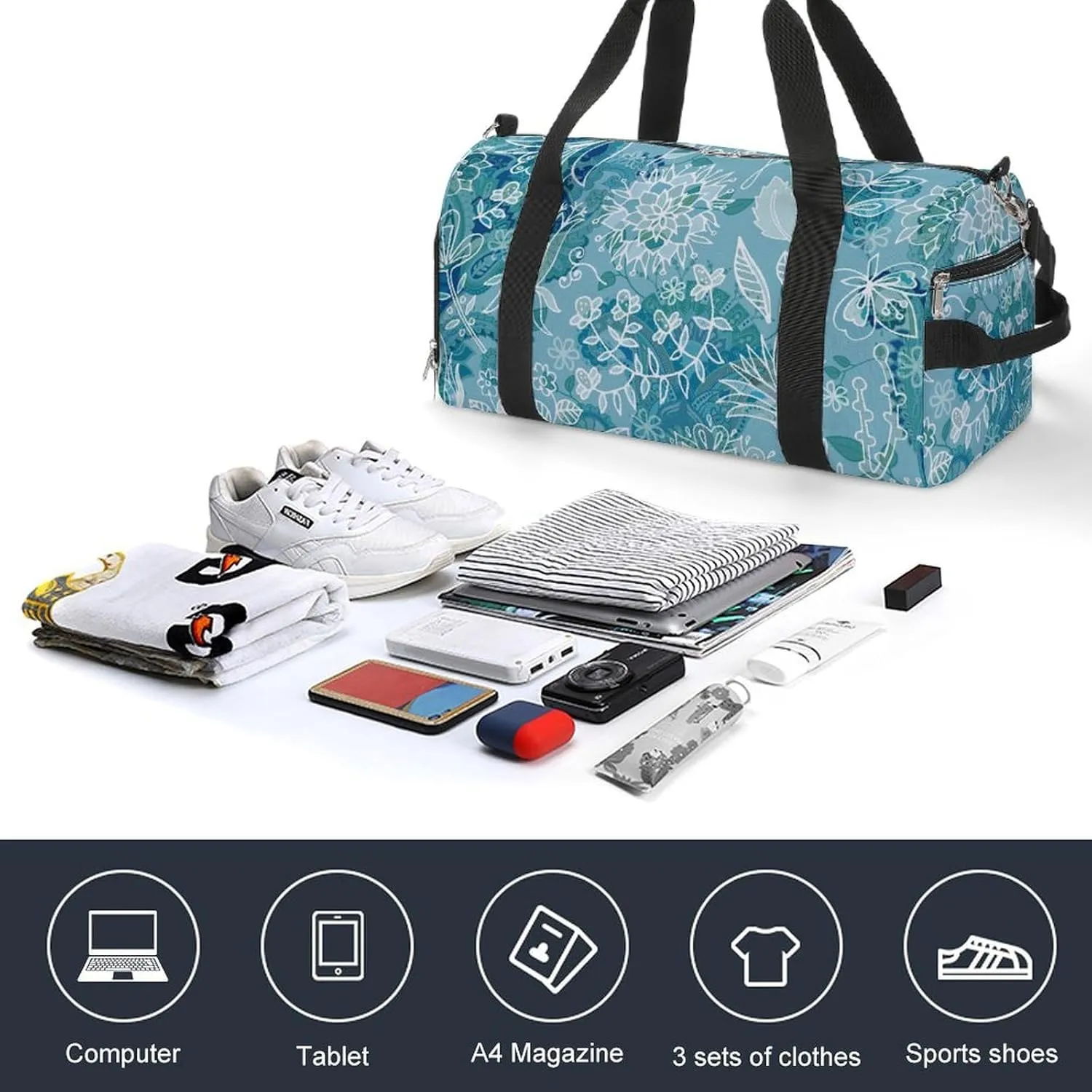 Gym Duffel Bag with Shoe Compartment Wet Pocket, Paisley-floral-pattern Travel Bag for Men Women