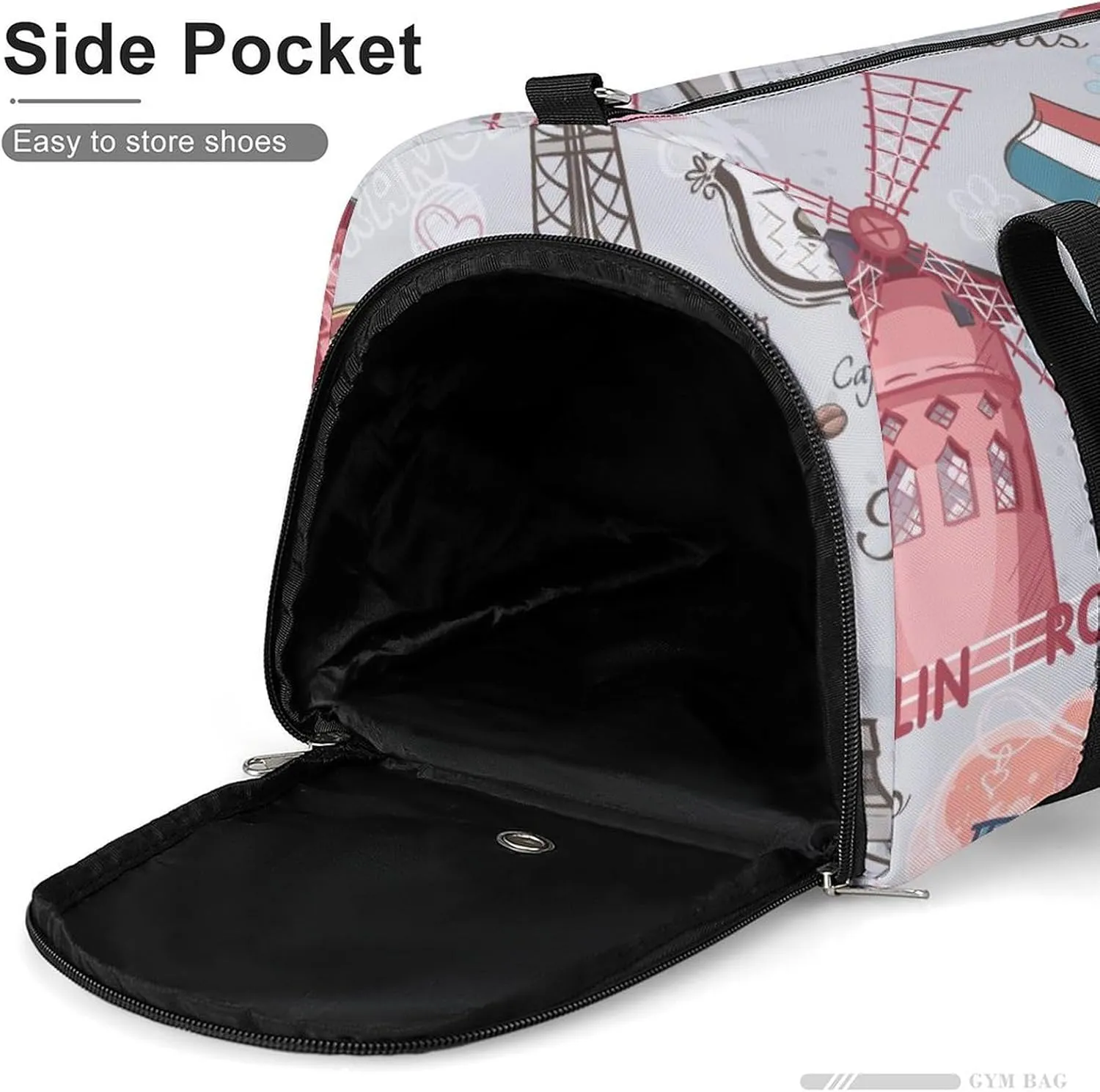 Gym Duffel Bag with Shoe Compartment Wet Pocket, Paris Tower Print Travel Bag for Men Women, style-1