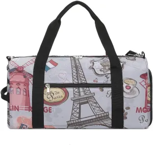 Gym Duffel Bag with Shoe Compartment Wet Pocket, Paris Tower Print Travel Bag for Men Women, style-1