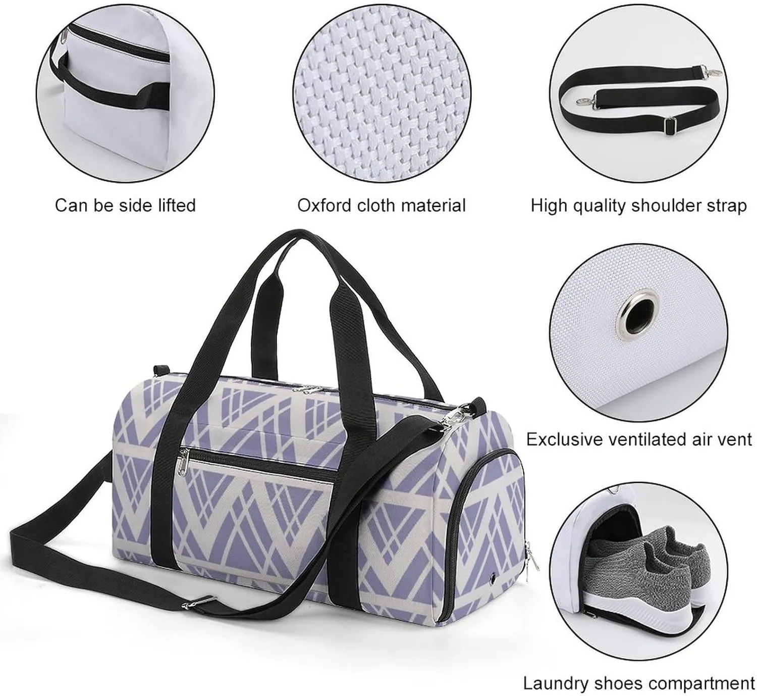Gym Duffel Bag with Shoe Compartment Wet Pocket, Triangle Ethnic Travel Bag for Men Women