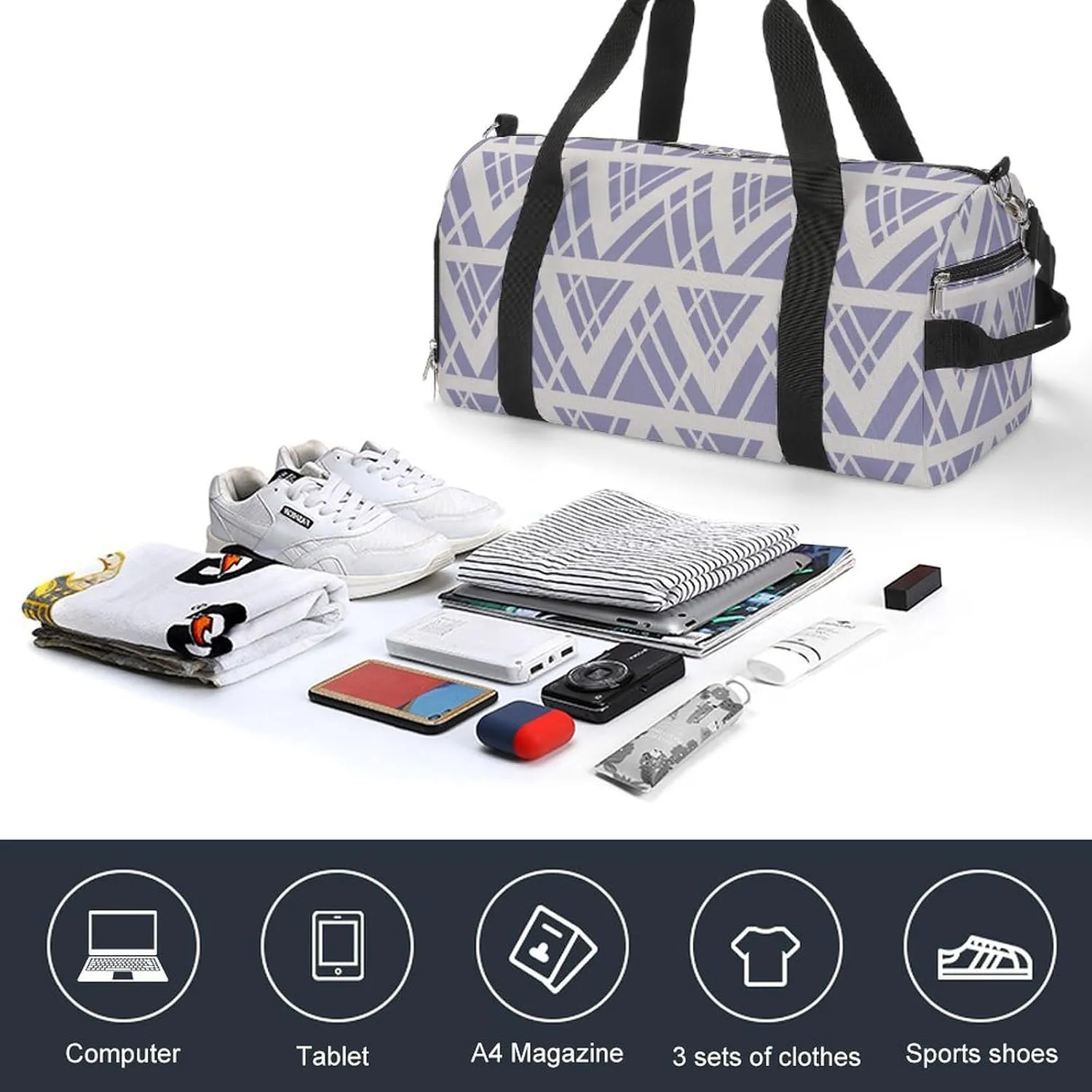 Gym Duffel Bag with Shoe Compartment Wet Pocket, Triangle Ethnic Travel Bag for Men Women