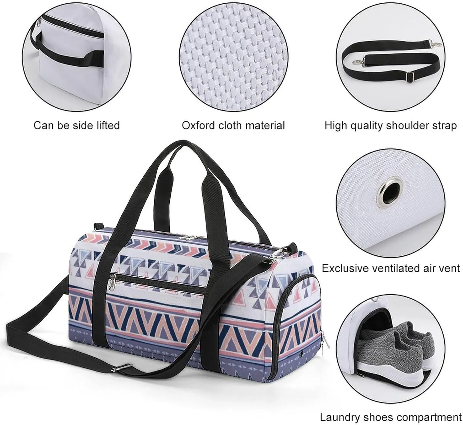 Gym Duffel Bag with Shoe Compartment Wet Pocket, Tribal Aztec Ethnic Travel Bag for Men Women