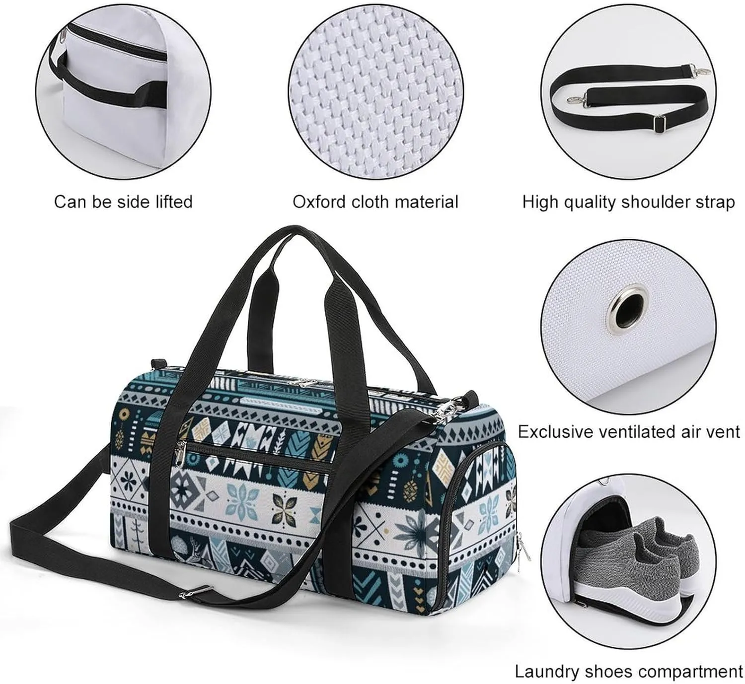 Gym Duffel Bag with Shoe Compartment Wet Pocket, Tribal Patterns Travel Bag for Men Women, style