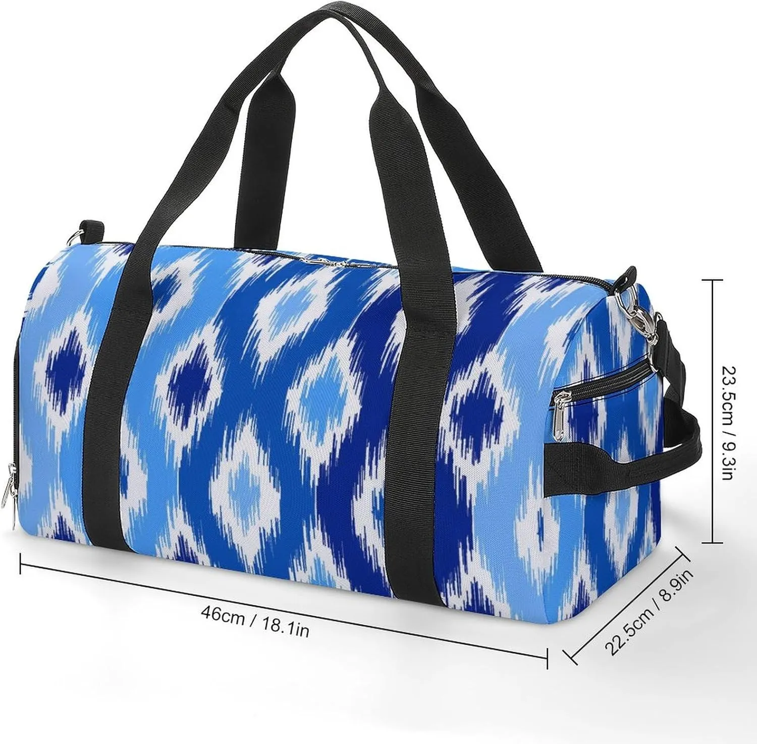 Gym Duffel Bag with Shoe Compartment Wet Pocket, Uzbek Print Blue White Travel Bag for Men Women