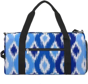 Gym Duffel Bag with Shoe Compartment Wet Pocket, Uzbek Print Blue White Travel Bag for Men Women