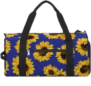Gym Duffel Bag with Shoe Compartment Wet Pocket, Yellow Sunflowers in Purple Color Travel Bag for Men Women, style-3