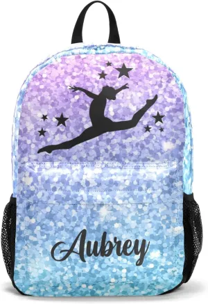 Gymnastic Pink Purple Sequins Personalized Backpack for Teen Boys Girls,Custom Travel Backpack Bookbag Casual Bag with Name Gift 11.81"(L) x 5.51"(W) x 17.71"(H)