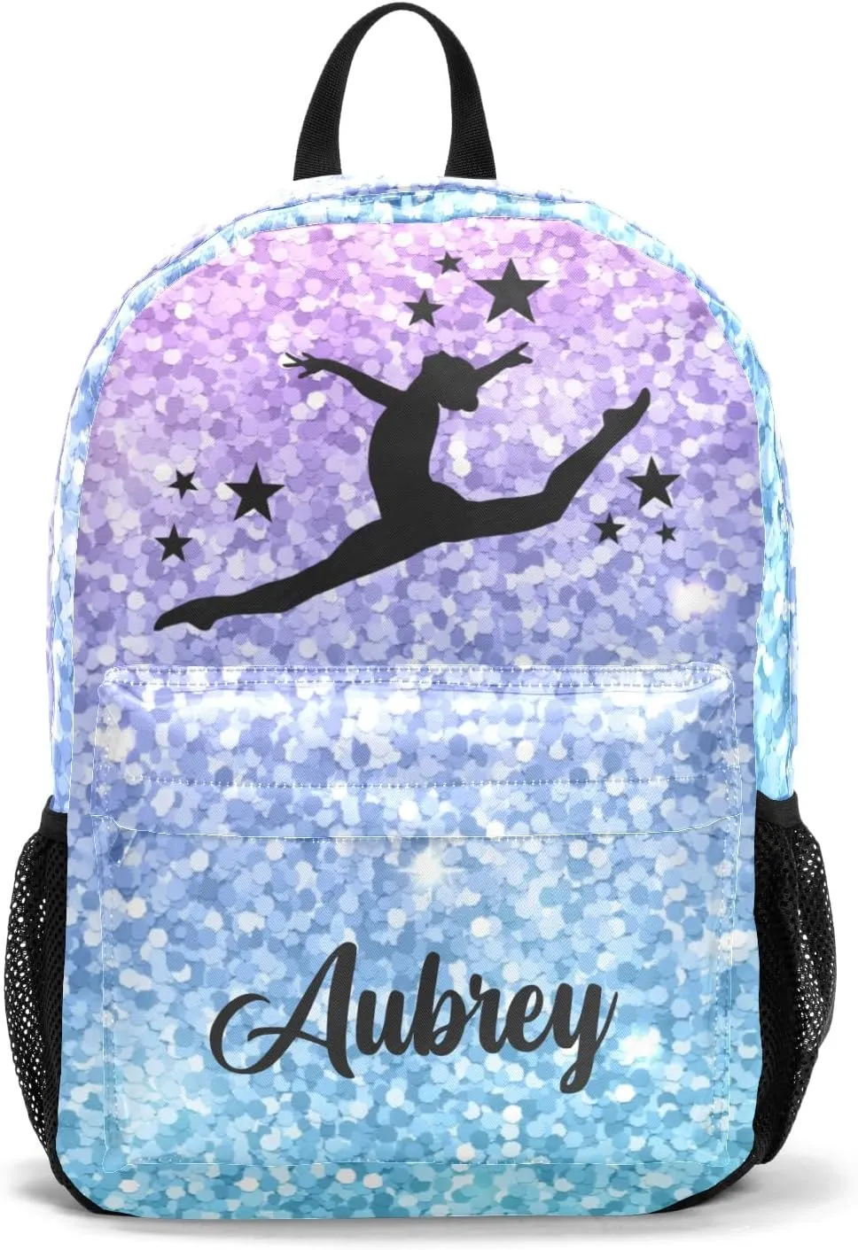 Gymnastic Pink Purple Sequins Personalized Backpack for Teen Boys Girls,Custom Travel Backpack Bookbag Casual Bag with Name Gift 11.81"(L) x 5.51"(W) x 17.71"(H)