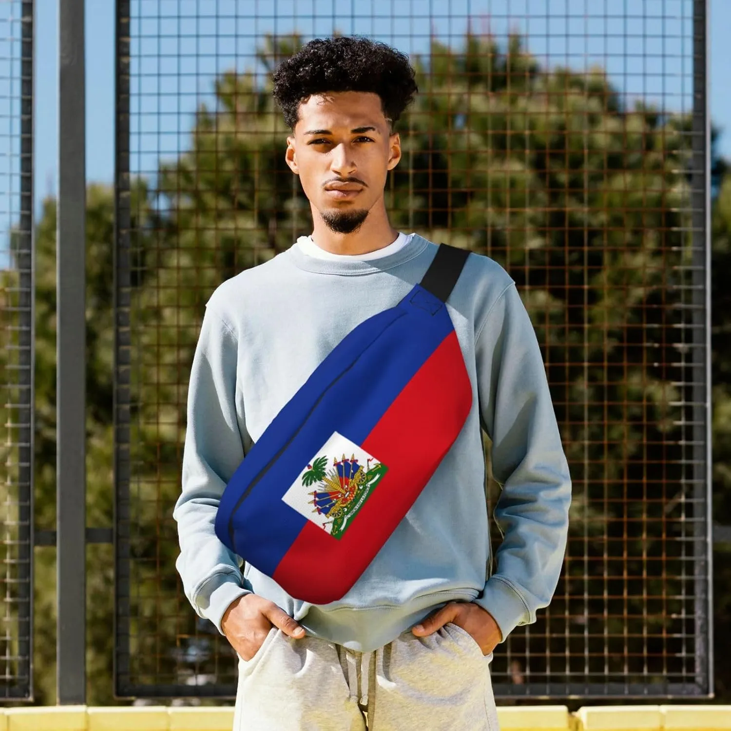 Haiti Flag Crossbody Waist Bag,Haitian Fanny Pack Large Belt Bags for Men Women Sports Travel Work
