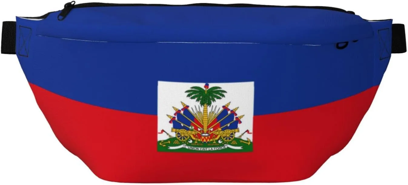 Haiti Flag Crossbody Waist Bag,Haitian Fanny Pack Large Belt Bags for Men Women Sports Travel Work