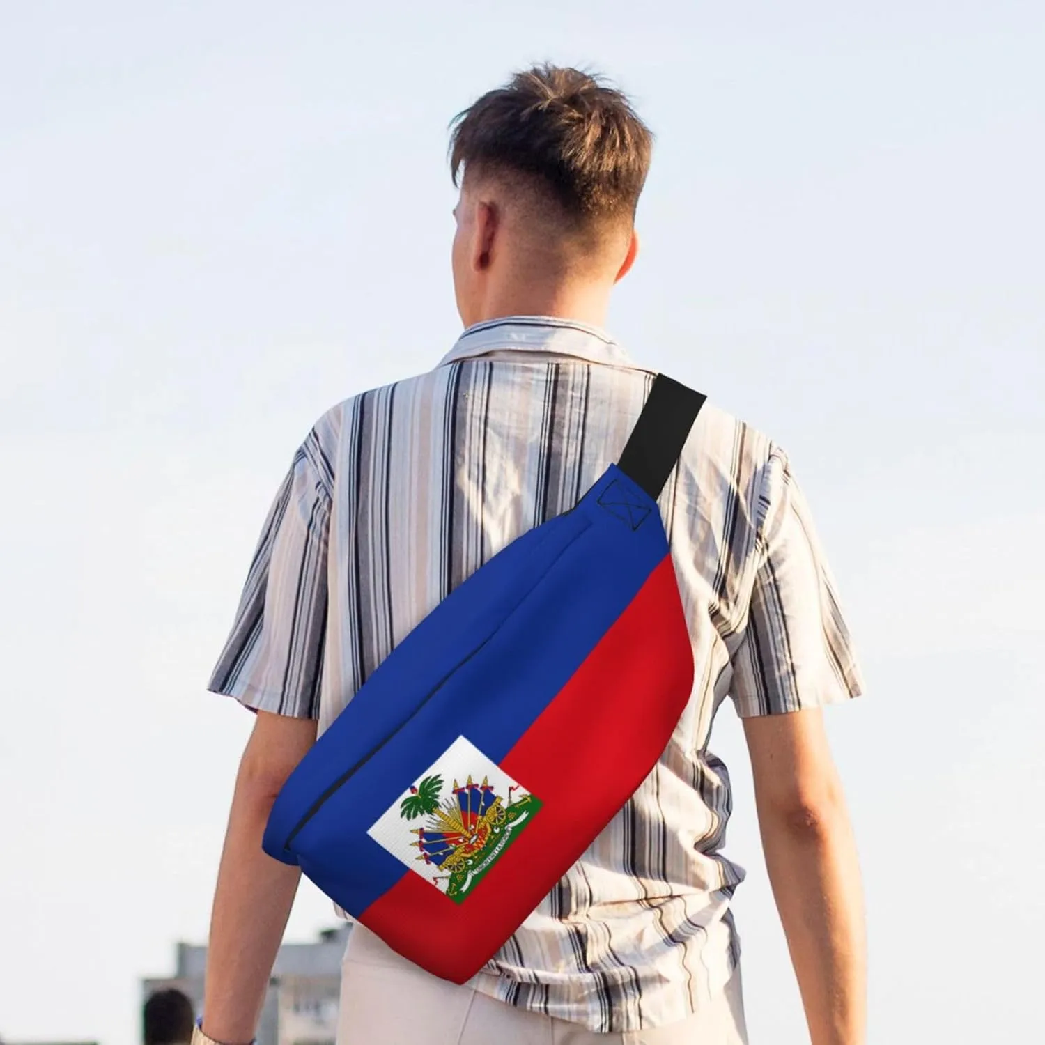 Haiti Flag Crossbody Waist Bag,Haitian Fanny Pack Large Belt Bags for Men Women Sports Travel Work