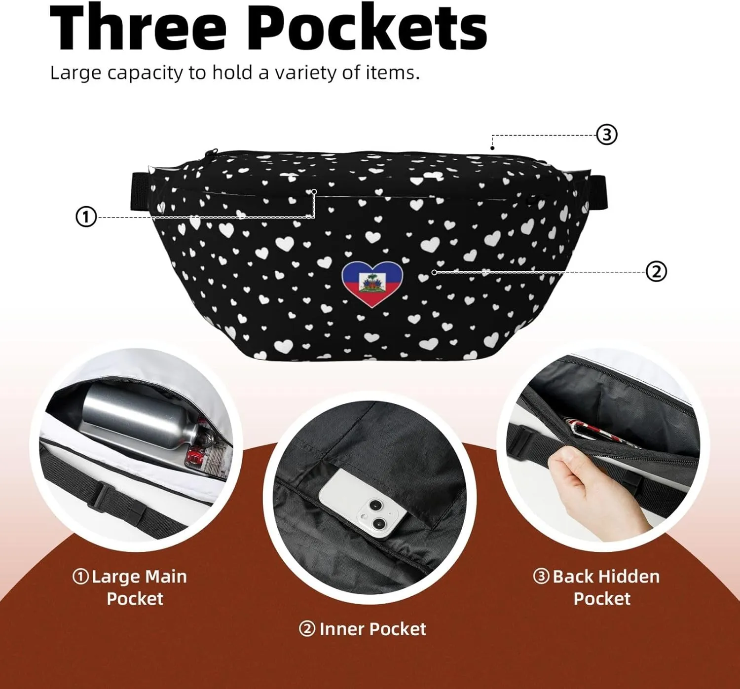 Haiti Flag Crossbody Waist Bag,Haitian Fanny Pack Large Belt Bags for Men Women Sports Travel Work