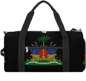 Haitian Coat Of Arms Emblem Funny Gym Bag Travel Tote Bag Duffel Bag with Shoe Compartment for Weekender Sports Vacation