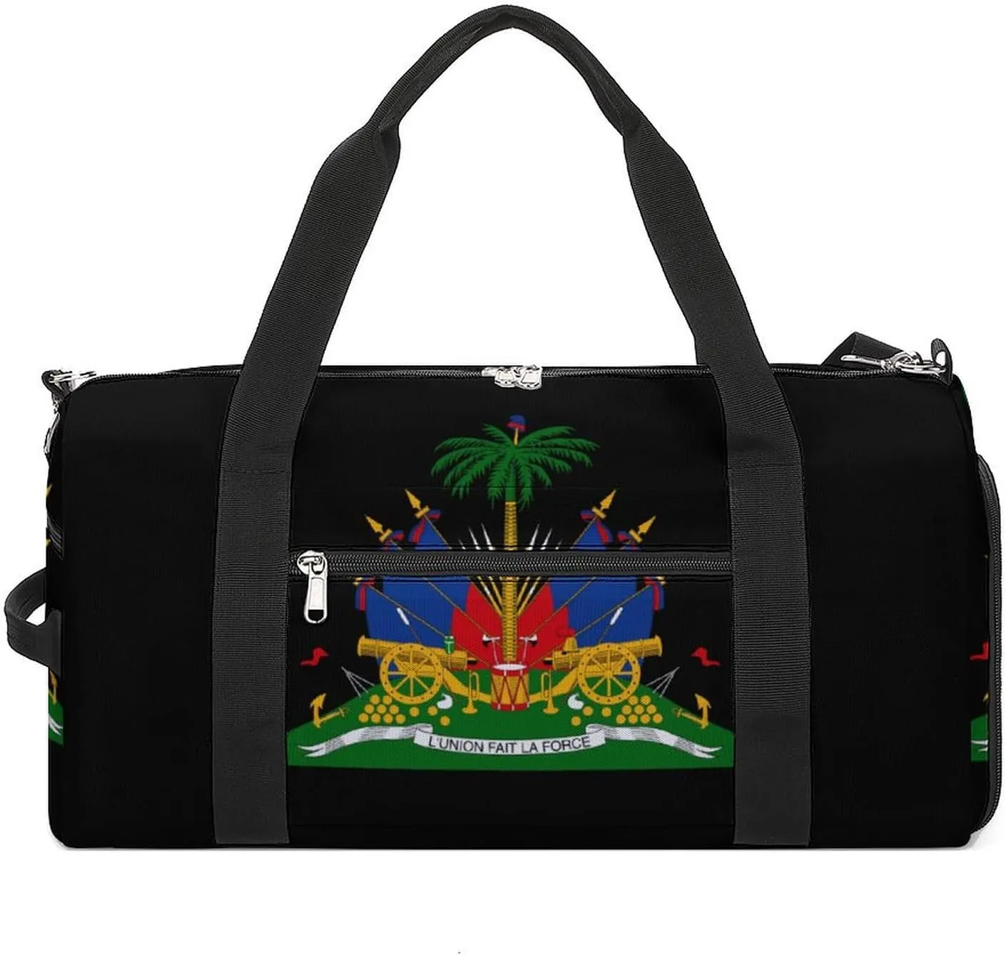 Haitian Coat Of Arms Emblem Funny Gym Bag Travel Tote Bag Duffel Bag with Shoe Compartment for Weekender Sports Vacation