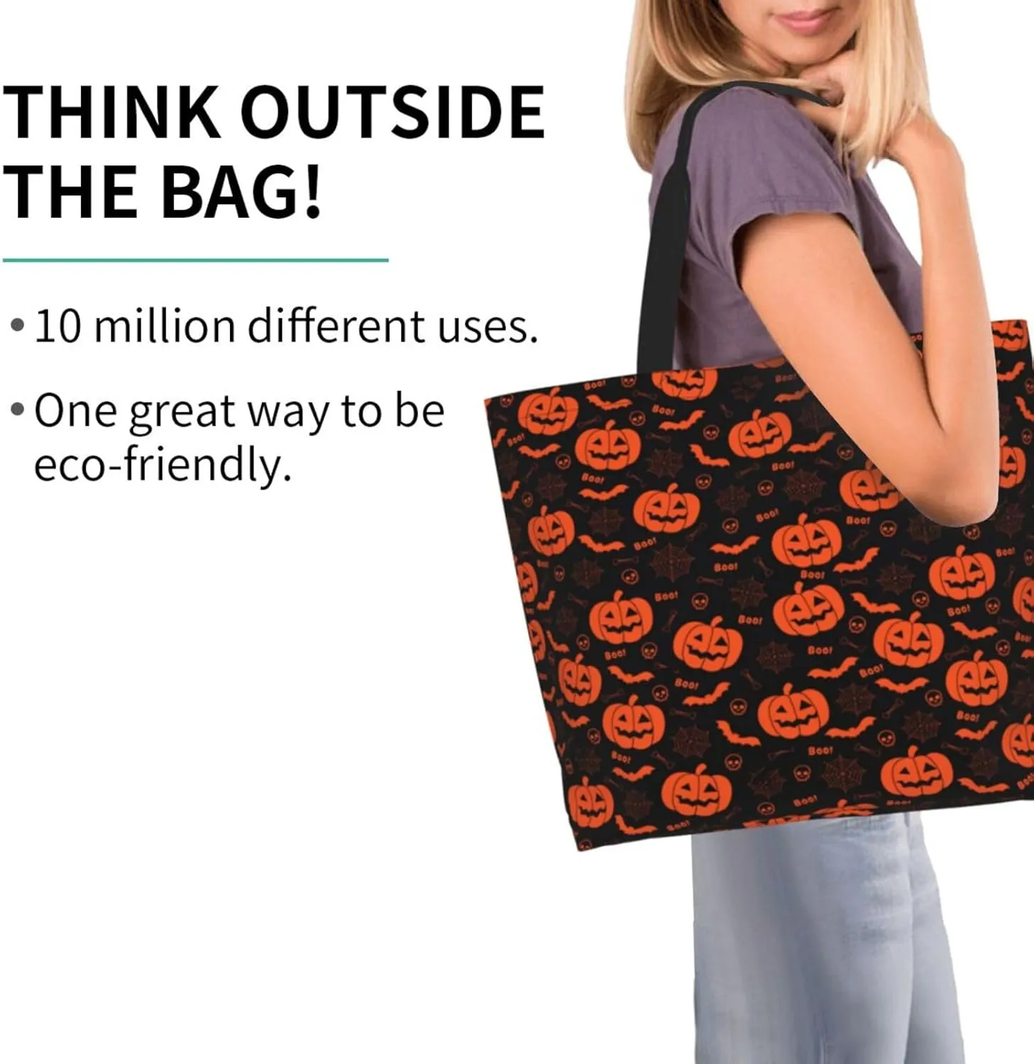 Halloween Bats Witchs Spider Web Skull Women's Tote Bag Large Capacity Single Shoulder Bags Handbag for Shopping Work