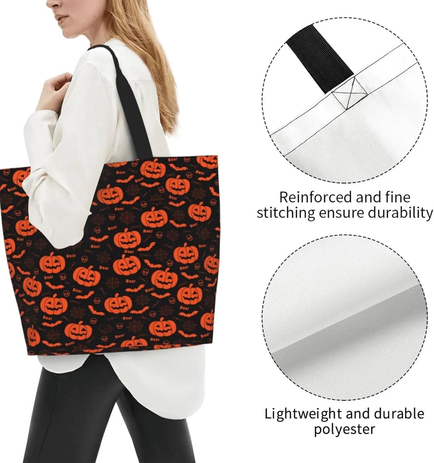 Halloween Bats Witchs Spider Web Skull Women's Tote Bag Large Capacity Single Shoulder Bags Handbag for Shopping Work