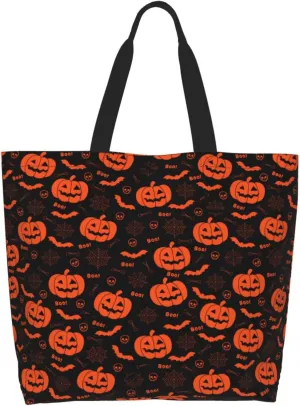 Halloween Bats Witchs Spider Web Skull Women's Tote Bag Large Capacity Single Shoulder Bags Handbag for Shopping Work