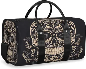 Halloween Sugar Skull Travel Duffle Bag, Sports Gym Bags for Women Men, Carry On Weekender Overnight Workout Airplane Trips Bag