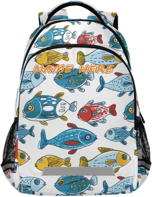 Hand-painted Moldfish customized name backpack bags for kids with chest strap personalized name tag books bag for 6th grade school boys girls mochila para ni?a reflective stripes sturdy