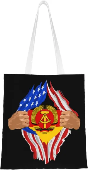 Hand Tear Flag Of East Germany Tote Bag for Women Canvas Shopping Bags Reusable Large Capacity Casual Shoulder Handbags Grocery Bags DIY Gift Bags