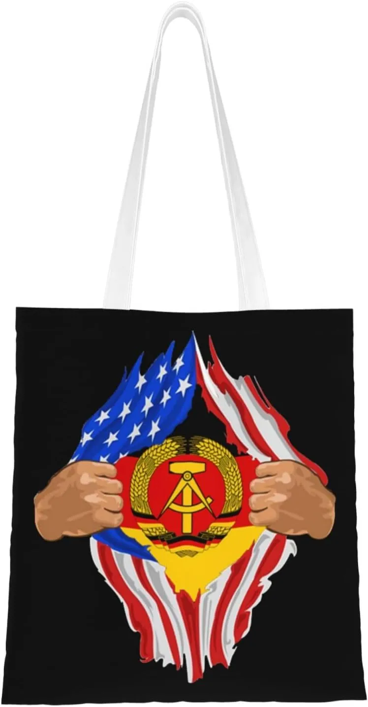 Hand Tear Flag Of East Germany Tote Bag for Women Canvas Shopping Bags Reusable Large Capacity Casual Shoulder Handbags Grocery Bags DIY Gift Bags