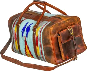 Handmade Premium Duffle Bag leather heavy duty Gym Sports Airplane Overnight Luggage Carry On Unisex Travel Hand woven Rug Bag Wollen Hand Bag Gift for His/Her (RUG DUFFLE BAG STYLE_02)