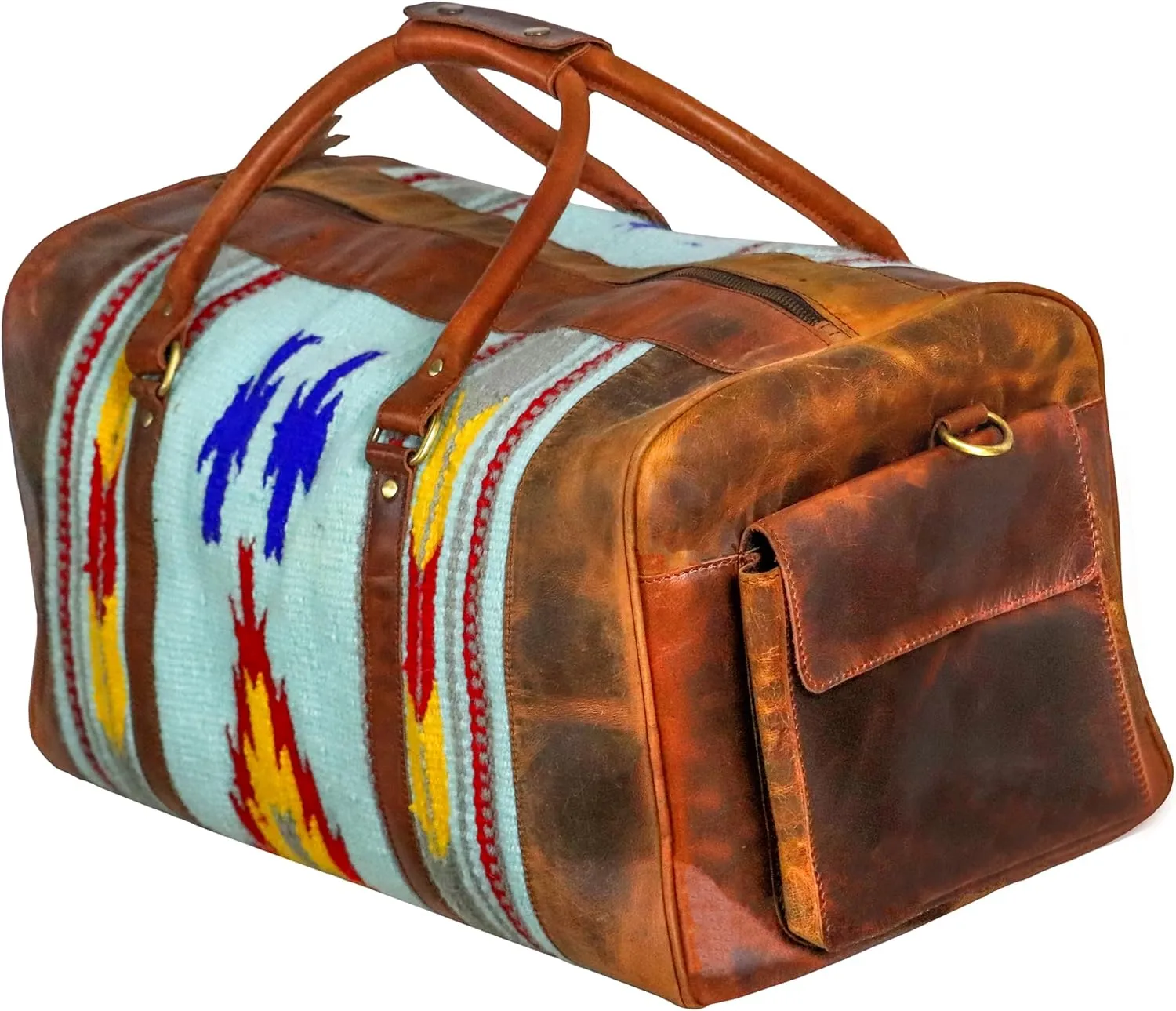 Handmade Premium Duffle Bag leather heavy duty Gym Sports Airplane Overnight Luggage Carry On Unisex Travel Hand woven Rug Bag Wollen Hand Bag Gift for His/Her (RUG DUFFLE BAG STYLE_02)