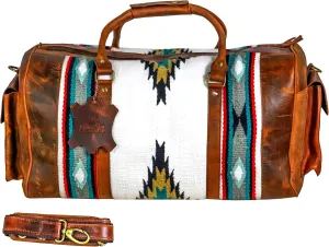 Handmade Premium Duffle Bag leather heavy duty Gym Sports Airplane Overnight Luggage Carry On Unisex Travel Hand woven Rug Bag Wollen Hand Bag Gift for His/Her (RUG DUFFLE BAG STYLE_03)