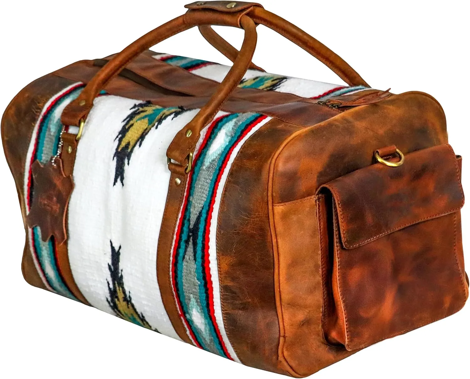 Handmade Premium Duffle Bag leather heavy duty Gym Sports Airplane Overnight Luggage Carry On Unisex Travel Hand woven Rug Bag Wollen Hand Bag Gift for His/Her (RUG DUFFLE BAG STYLE_03)