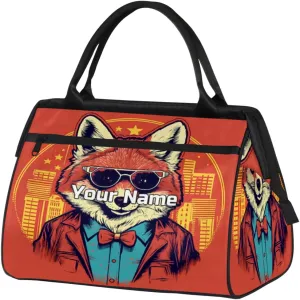 Handsome Fox Travel Duffel Bag, Personalized Sports Gym Bag Custom for Women and Men Waterproof Overnight Weekender Carry On Tote Bags for Airplanes, Traveling, Gym, Football, Hospital Bag