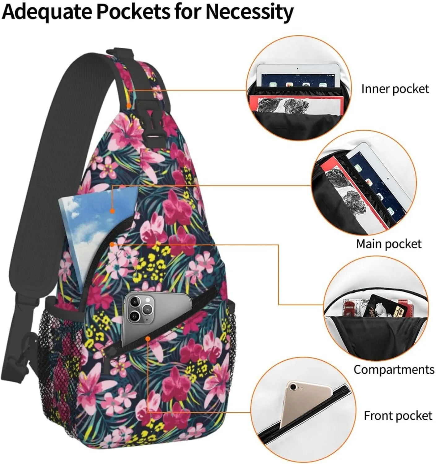 Hawaii Sling Backpack,Flower Floral Shoulder Bags Crossbody Chest Bag for Women Men Travel Hiking Climbing Daypack