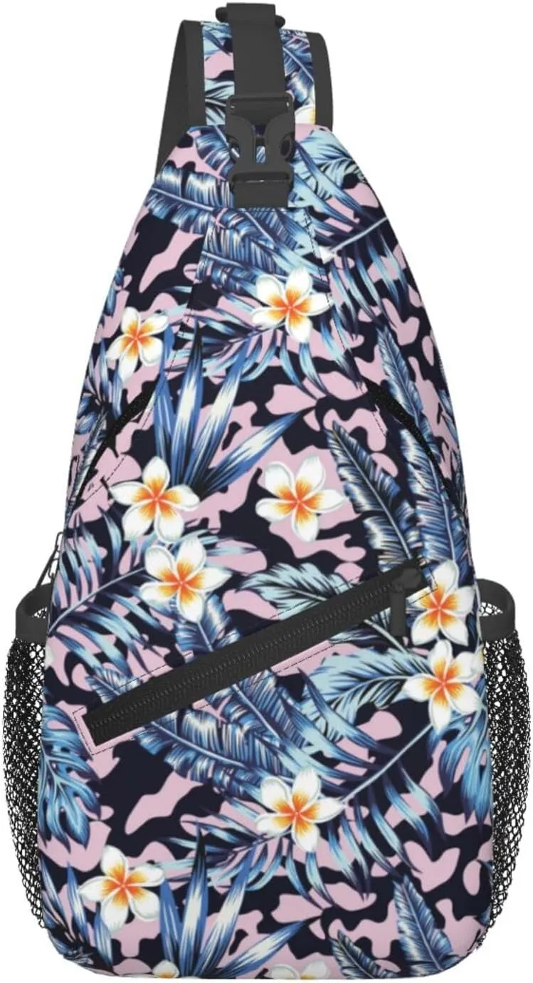 Hawaii Sling Backpack,Flower Floral Shoulder Bags Crossbody Chest Bag for Women Men Travel Hiking Climbing Daypack