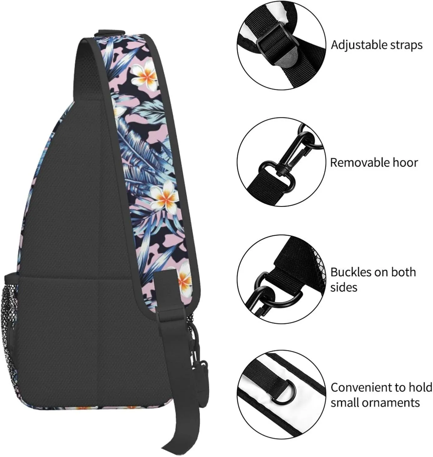 Hawaii Sling Backpack,Flower Floral Shoulder Bags Crossbody Chest Bag for Women Men Travel Hiking Climbing Daypack