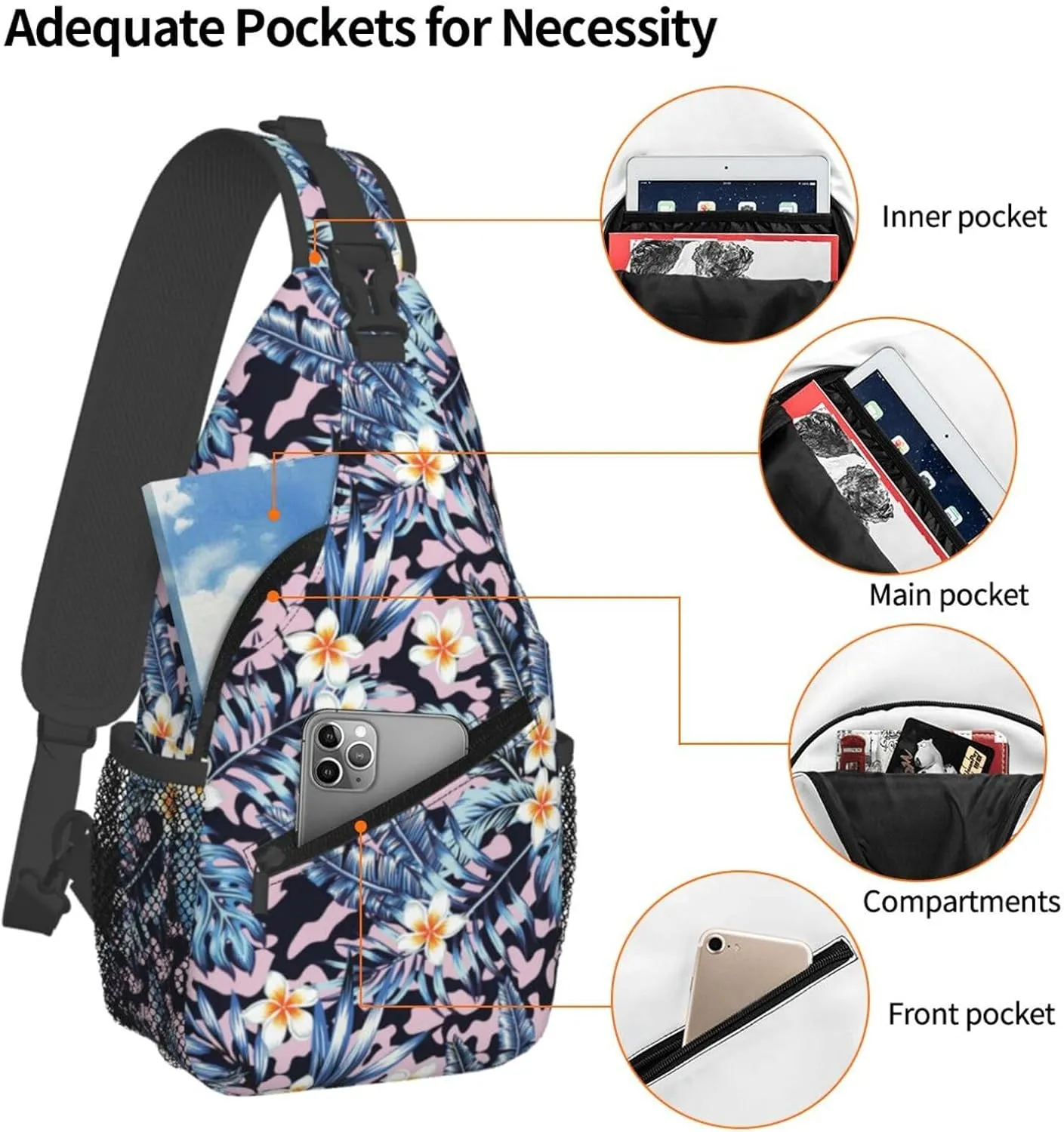 Hawaii Sling Backpack,Flower Floral Shoulder Bags Crossbody Chest Bag for Women Men Travel Hiking Climbing Daypack