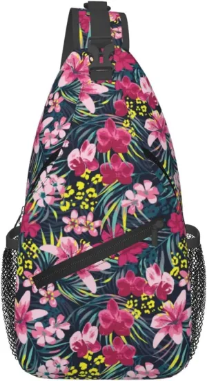 Hawaii Sling Backpack,Flower Floral Shoulder Bags Crossbody Chest Bag for Women Men Travel Hiking Climbing Daypack