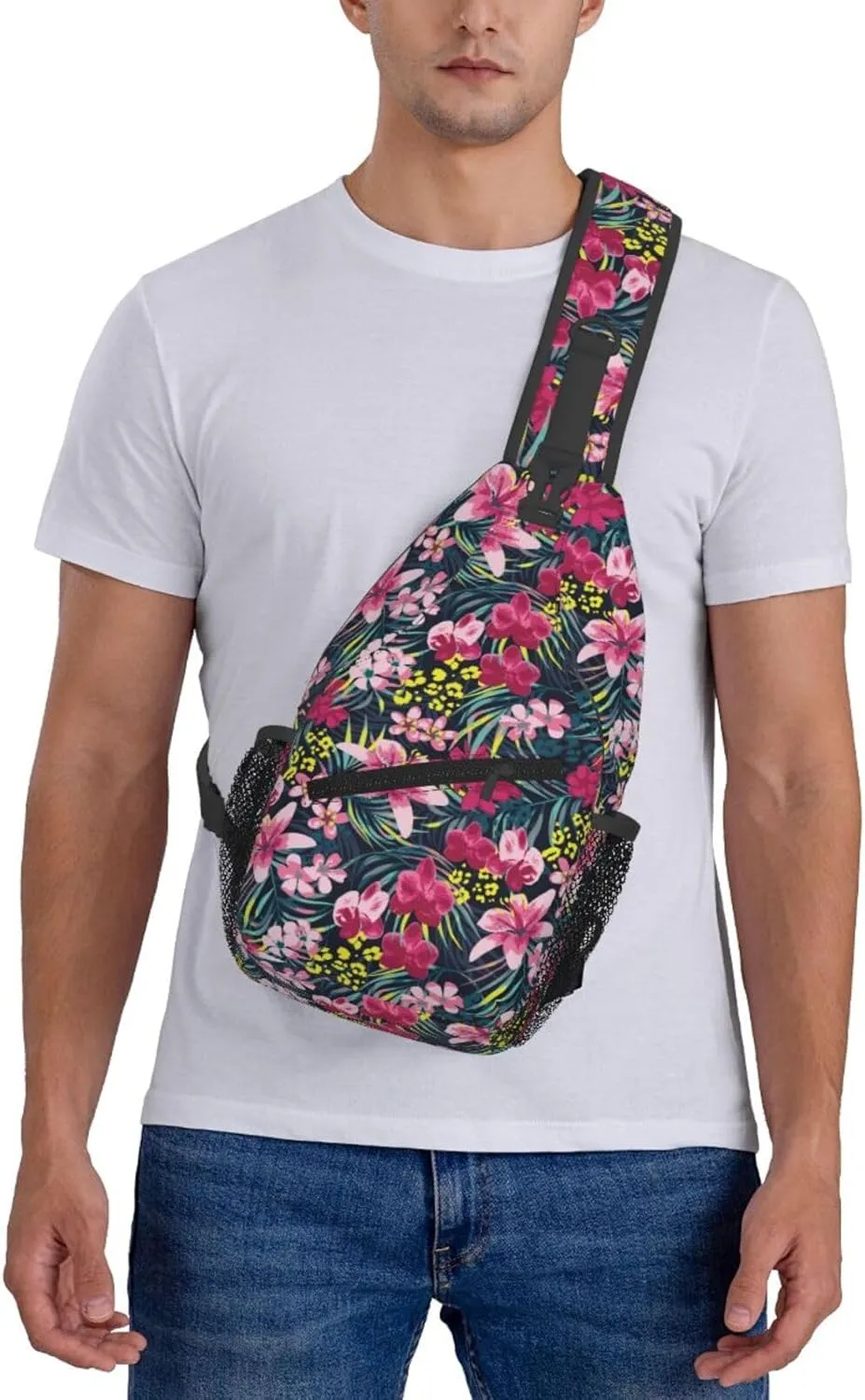 Hawaii Sling Backpack,Flower Floral Shoulder Bags Crossbody Chest Bag for Women Men Travel Hiking Climbing Daypack