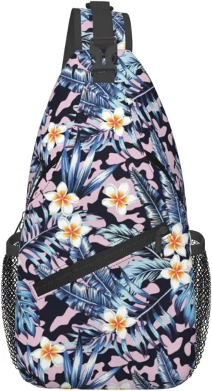 Hawaii Sling Backpack,Flower Floral Shoulder Bags Crossbody Chest Bag for Women Men Travel Hiking Climbing Daypack
