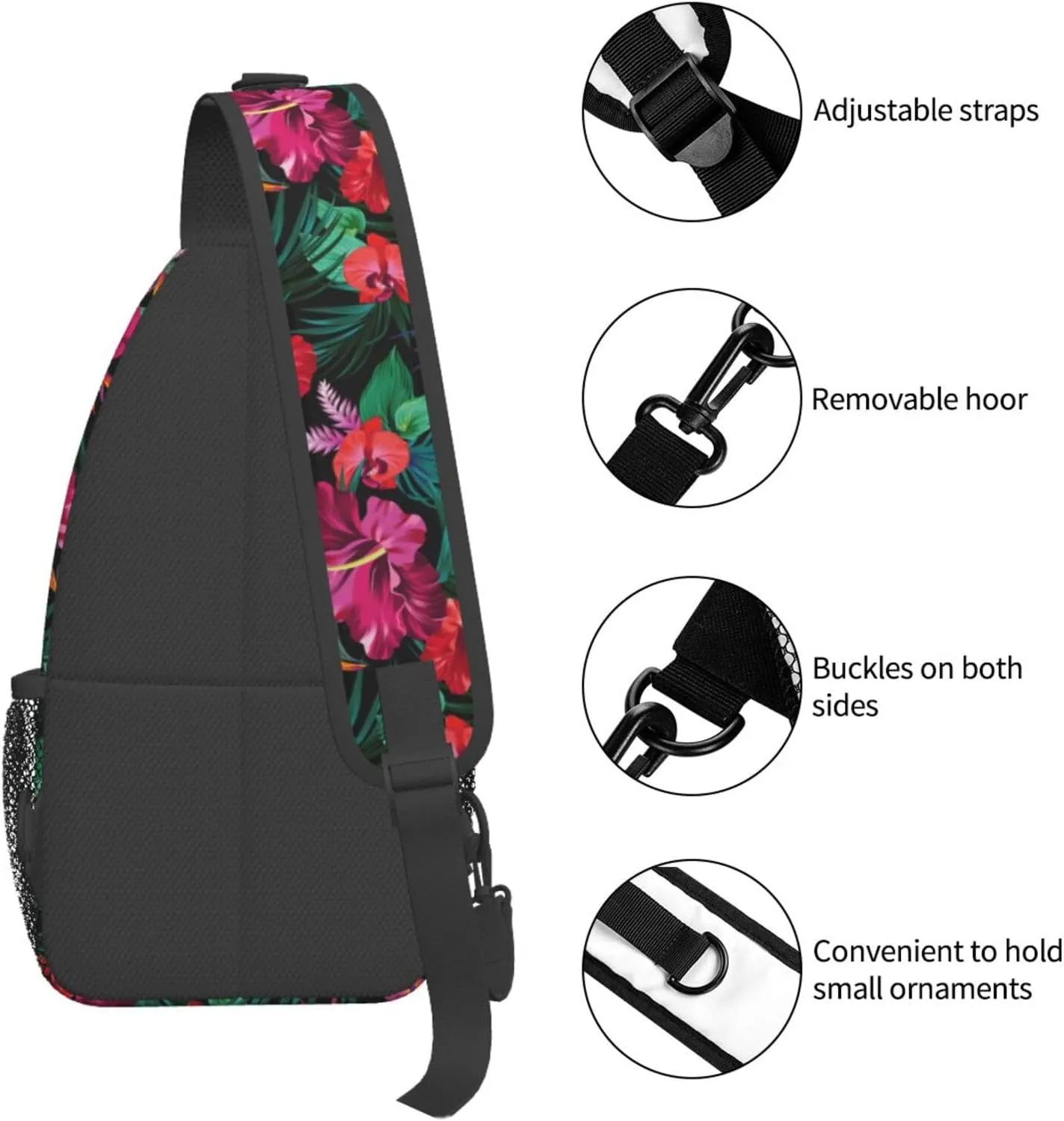 Hawaii Sling Backpack,Flower Floral Shoulder Bags Crossbody Chest Bag for Women Men Travel Hiking Climbing Daypack