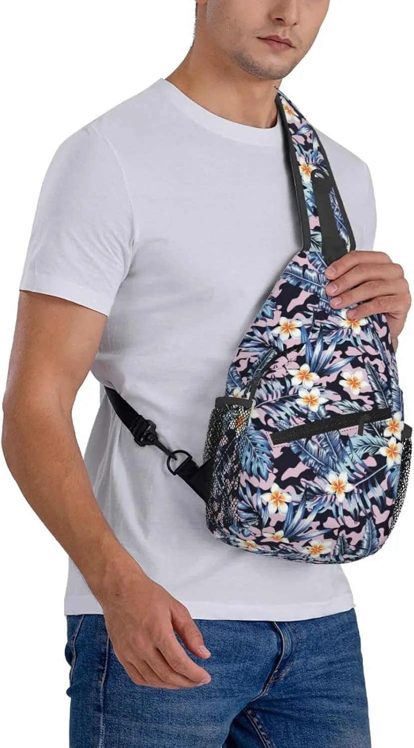 Hawaii Sling Backpack,Flower Floral Shoulder Bags Crossbody Chest Bag for Women Men Travel Hiking Climbing Daypack