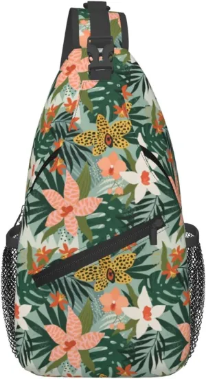 Hawaii Sling Backpack,Flower Floral Shoulder Bags Crossbody Chest Bag for Women Men Travel Hiking Climbing Daypack